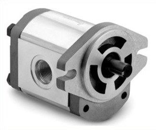Metal hydraulic gear pump with cylindrical shape and threaded port