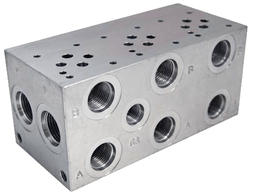 Metallic hydraulic manifold block with multiple threaded ports
